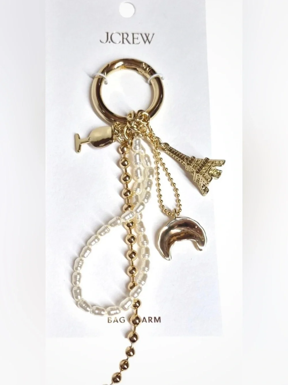 BNWT J CREW FRENCH PARISIAN GOLD & PEARL 5 PIECE BAG CHARM KEYRING ACCESSORY